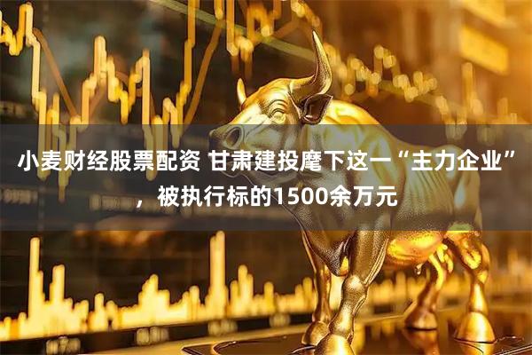 小麦财经股票配资 甘肃建投麾下这一“主力企业”，被执行标的1500余万元
